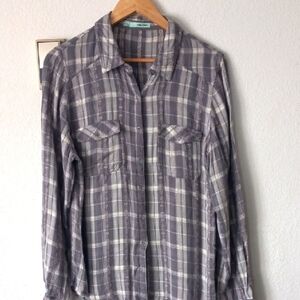Womans Maurices Western Plaid Gray Button Down Shirt XL
